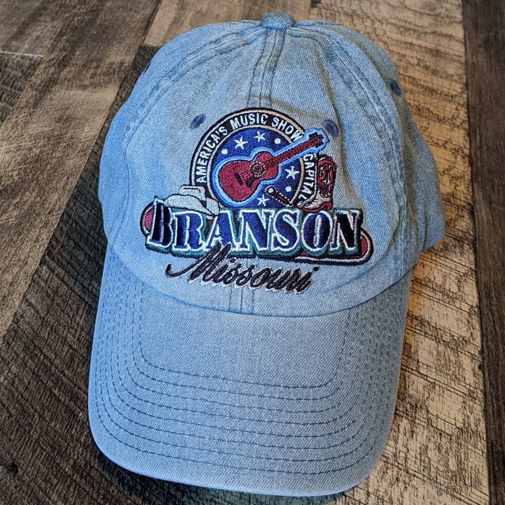 Branson Missouri Hat Blue Denim Cotton Baseball Cap Guitar Boots